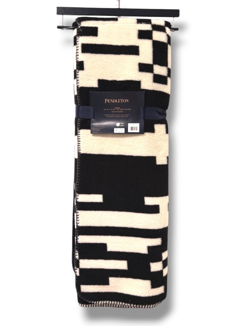 Pendleton Berber Black & Cream Geometric Throw Blanket 50”x70”
